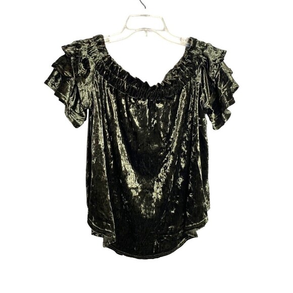 NWT Umgee Green Olive Velvet Off Shoulder Top Blouse Size Large - Picture 5 of 11